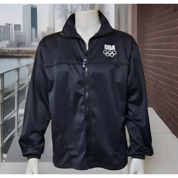 Mens US Olympic Committee Track Jacket Black Sz XL Full Zip Made In USA USOC - Picture 1 of 8